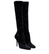 Saint Laurent Talia 110 Velvet Knee-high Boots In Nero