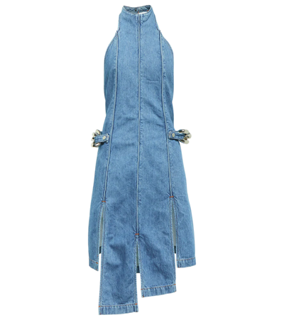 Jw Anderson Chain-detail Paneled Denim Midi Dress In Light Blue