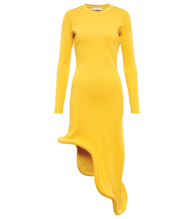 Jw Anderson Bumper-tube Long-sleeve Asymmetric Dress In Yellow