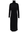 Saint Laurent Cutout Wool Turtleneck Maxi Dress In Noir