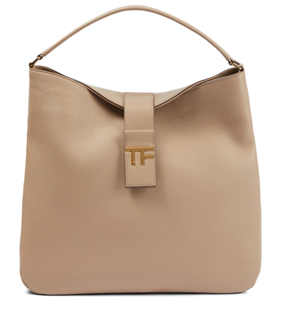 Tom Ford Tf Medium Leather Shoulder Bag In Silk Taupe