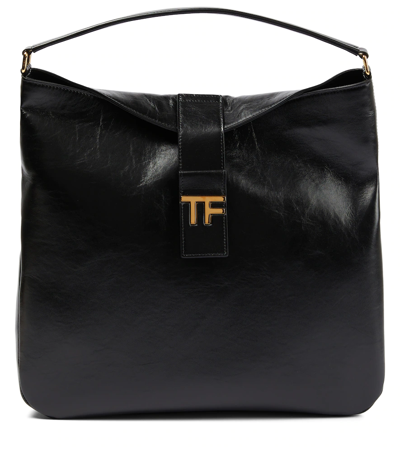 Tom Ford Medium Tf Grain Leather Hobo Bag In Black