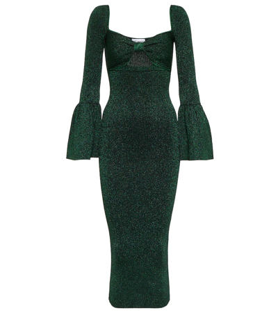 Self-portrait Bow-detailed Cutout Lurex Midi Dress In Green