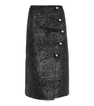 Ganni Metallic-tweed Wrap Skirt In Black