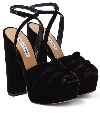 Aquazzura Mira Velvet Platform Sandals In Black