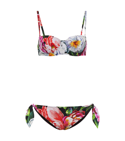 Dolce & Gabbana Balconette Bikini With Pictorial Floral Print In Multicolour