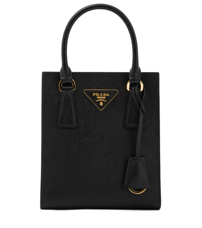 Prada Mini Calf Leather Shopper Tote Bag In Black