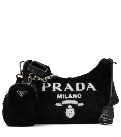Prada Re-edition 2005 Small Shoulder Bag In Nero+bianco