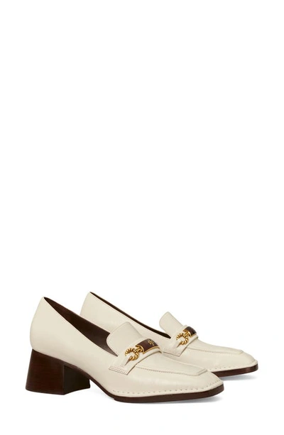 Tory Burch Perrine Square Apron Toe Heeled Loafers In New Ivory