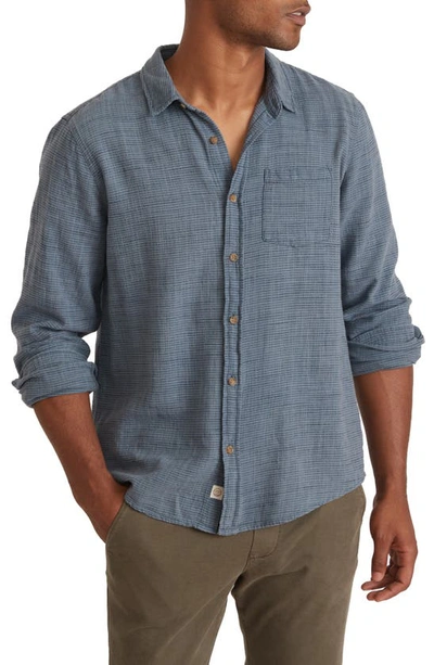 Marine Layer Long Sleeved Mini Stripe Cotton Selvage Shirt In Blue