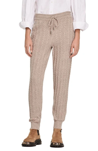 Sandro Mathias Slim-fit Cable-knit Wool Jogging Bottoms In Taupe