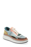 Chloé Nama Embroidered Suede And Recycled-mesh Sneakers In Multi-colour