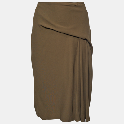 Pre-owned Versace Moss Green Crepe Draped Knee-length Skirt S