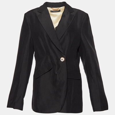 Pre-owned Versace Black Linen Blend Single Buttoned Blazer L