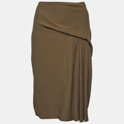 Pre-owned Versace Moss Green Crepe Draped Knee-length Skirt M