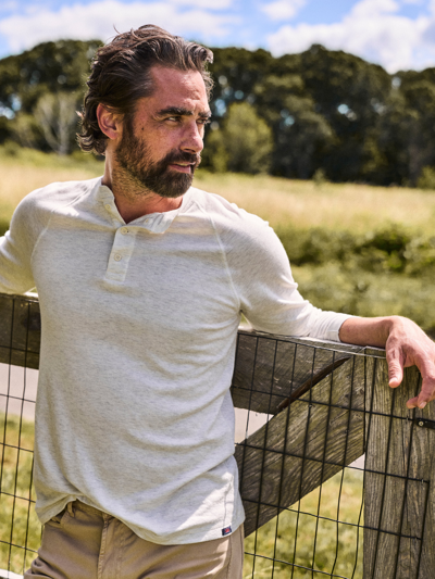 Faherty Cloud Cotton Long-sleeve Henley T-shirt (tall) In Ivory Heather