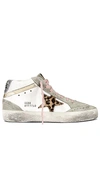 Golden Goose Mid-star High-top Sneakers In White  Beige  Brown Leopard  Ice  & Plat