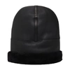 Totême Leather Shearling Cuff Beanie In Black