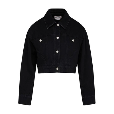 Alexander Mcqueen Dropped Shoulder Cropped Denim Jacket In Black