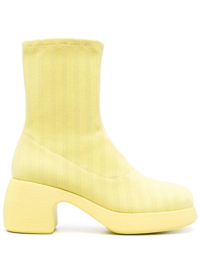 Camper Ribbed-knit Ankle 70mm Boots In 黄色