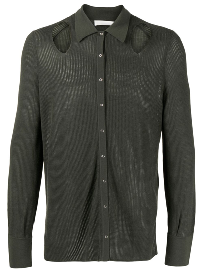 Dion Lee Wool-blend Rib Pointelle Shirt In Green