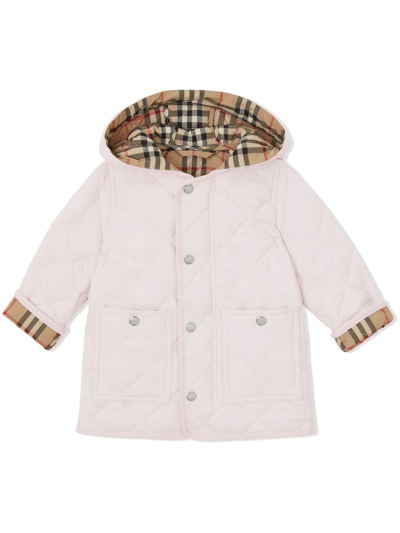 Burberry Babies' Diamond Quilted Hooded Coat In Pink