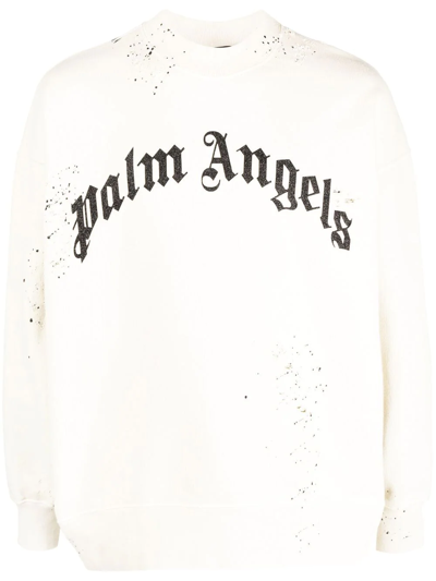 Palm Angels Logo-print Distressed-finish Sweatshirt In White
