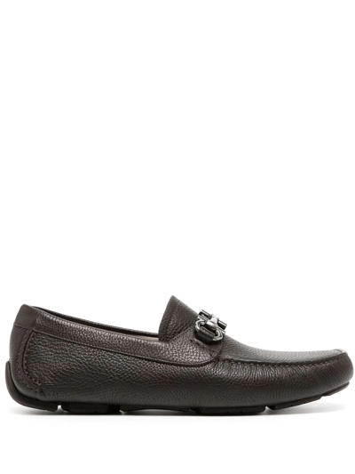 Ferragamo Gancini Horse-bit Driver Loafers In Brown