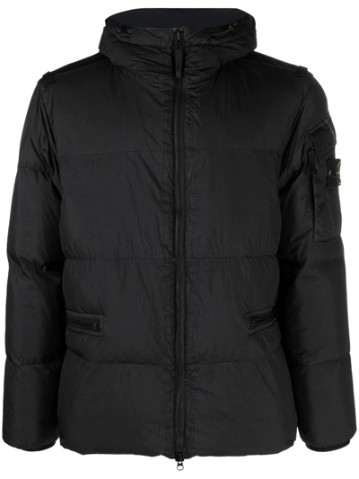 Stone Island Compass-patch Puffer Jacket In Black