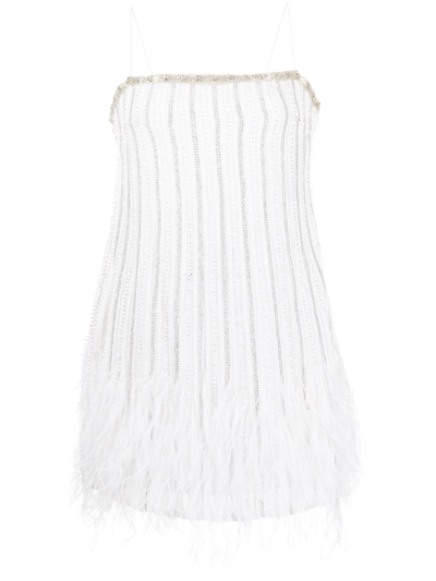 Retroféte Rubina Feather And Bead-embellished Mini Dress In White