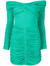 Rebecca Vallance Edie Off-the-shoulder Ruched Mini Dress In 绿色