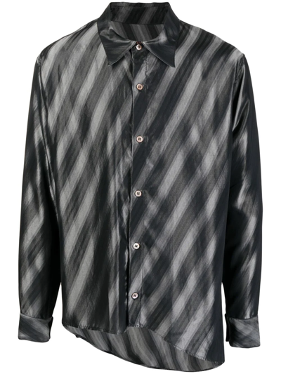 Sulvam Asymmetric Diagonal-stripe Shirt In Black