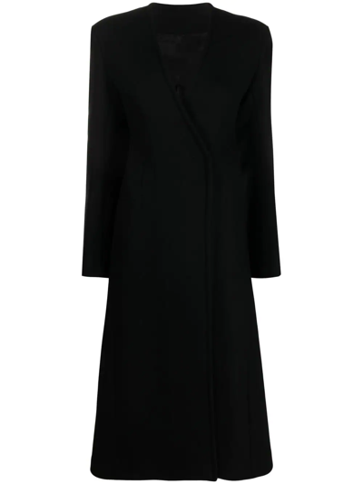 Attico Dallas Double Wool Blend Long Coat In Black