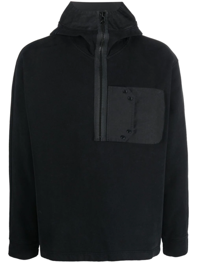 Ten C Pocket-detail Half-zip Hoodie In Black