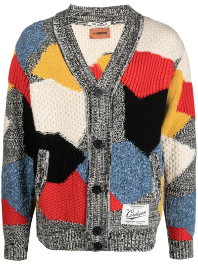 Missoni Men's Patchwork Knit Cardigan Sweater In Multicolor Blue