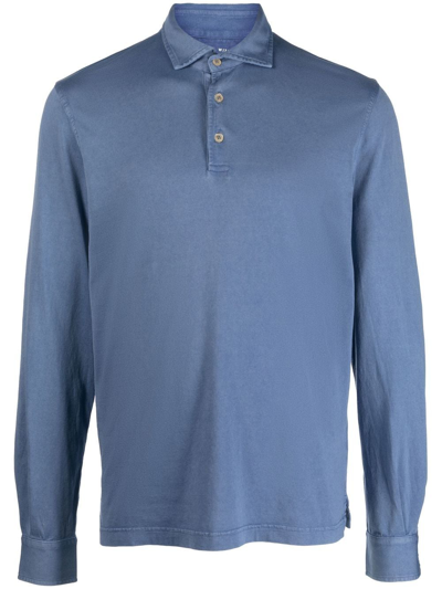 Fedeli Long-sleeve Polo Shirt In 蓝色