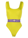 Versace La Greca Waistband One-piece Swimsuit In 绿色
