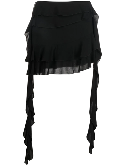 Blumarine Ruffled Viscose Georgette Mini Skirt In Black