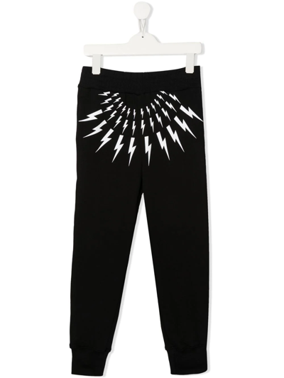 Neil Barrett Thunderbolt-print Tapered Track Pants In Black