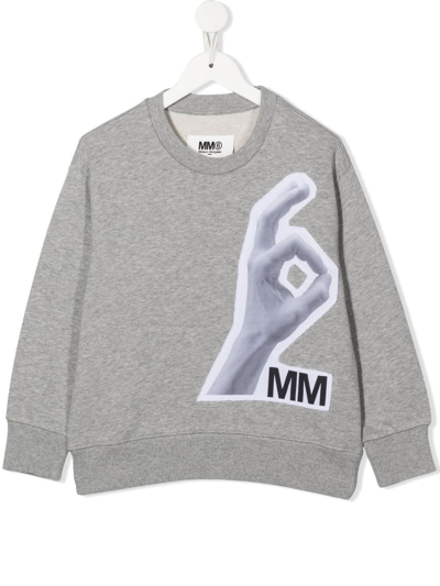 Mm6 Maison Margiela Cotton Graphic-print Sweatshirt In Gray