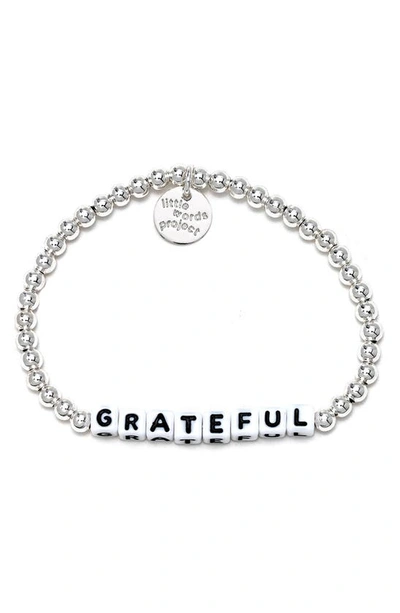 Little Words Project Grateful Beaded Stretch Bracelet In All Silver Filled