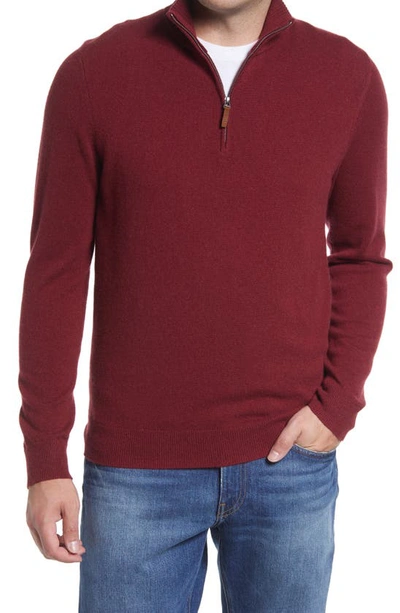 Nordstrom Cashmere Quarter Zip Pullover Sweater In Red Cinder