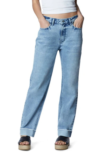 Hint Of Blu Effortless High Waist Frayed Boyfriend Jeans In Sally Blue