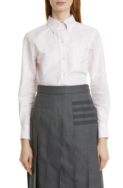 Thom Browne Embroidered Round Collar Button Down Shirt In Pink