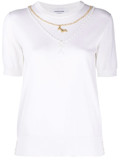Thom Browne Mrs. Thom And Hector Necklace Knit Top In White
