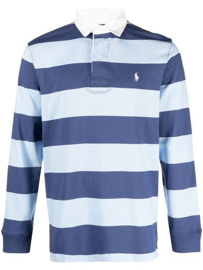 Polo Ralph Lauren Logo-embroidered Striped Cotton-jersey Polo Sweater In White