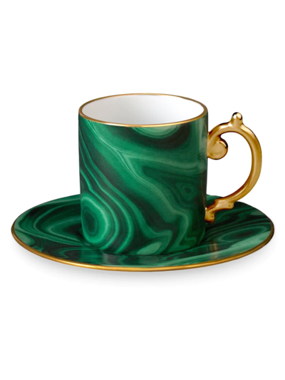 L'objet Malachite-effect Porcelain Espresso Cup & Saucer Set In Green