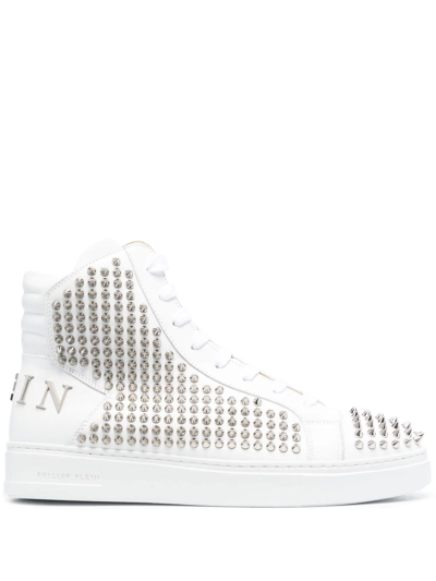 Philipp Plein Brooches Studded High-top Sneakers In White