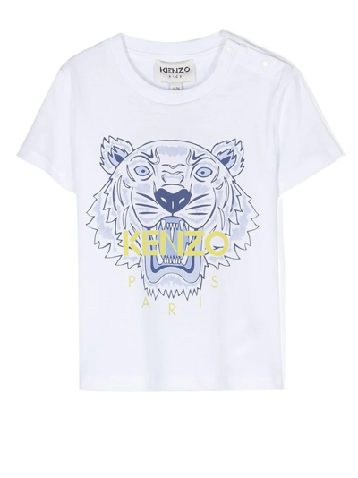 Kenzo Kids' Signature Tiger-print T-shirt In White