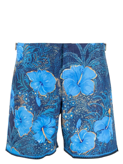 Orlebar Brown Blue Tropic Nightfall Floral Print Swim Shorts In Night Iris/cerulean